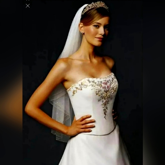 Vintage NWT Organza 2 Piece Oleg Cassini Beaded Wedding Gown CV008 Sz 8 - Picture 1 of 13